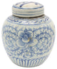 Blue and White Porcelain Tea Cha Word Ginger Jar Lotus Motif 6"