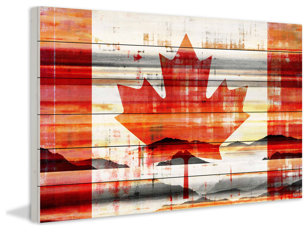 "Canadian Leaf" Print on White Wood, 36"x24"
