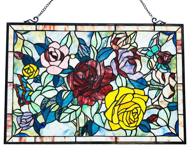 SUNSPRITE Tiffany-Style Floal Stained Glass Window Panel, 27"