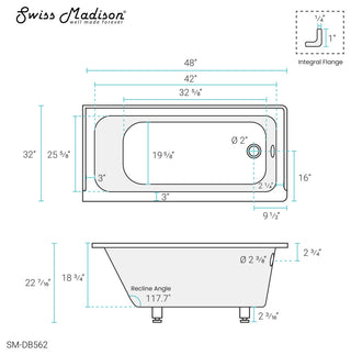 Voltaire 48" x 32" Acrylic Right-Hand Drain Drop-in Bathtub