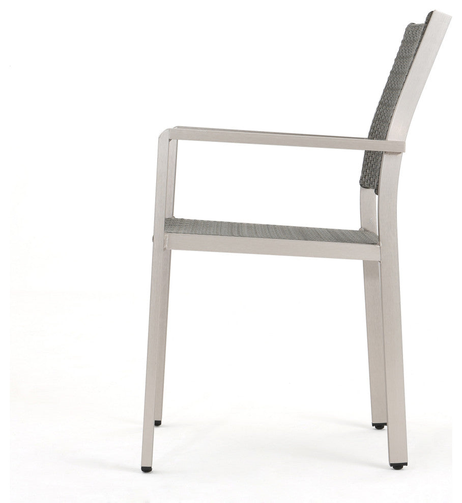 GDF Studio Coral Bay Outdoor Wicker Dining Chairs With Aluminum Frame, Set of 2
