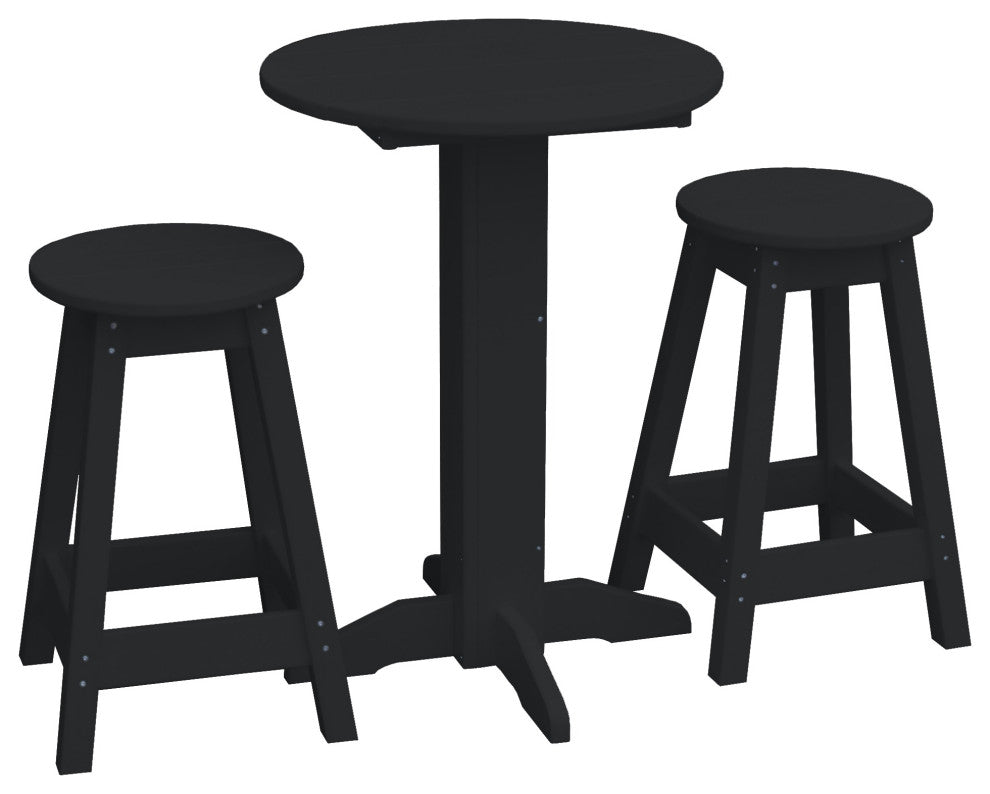 Poly Lumber Bistro Set, Black, Round