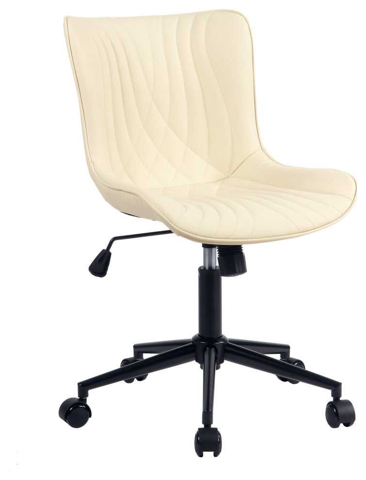Younike Armless Upholstered Faux Leather Rolling Office Chair, Beige