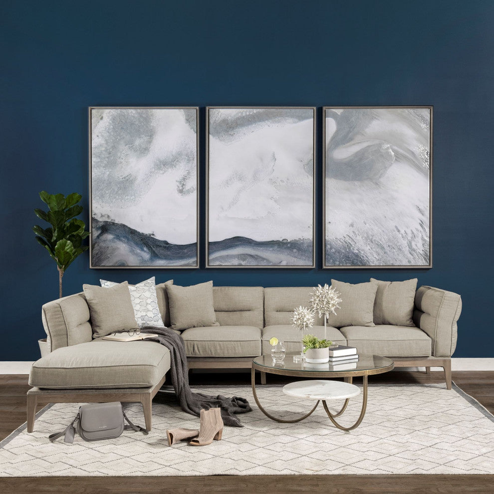 Denali III Beige Fabric, Solid Wood Frame Sectional Sofa, Cream/Brown, Left