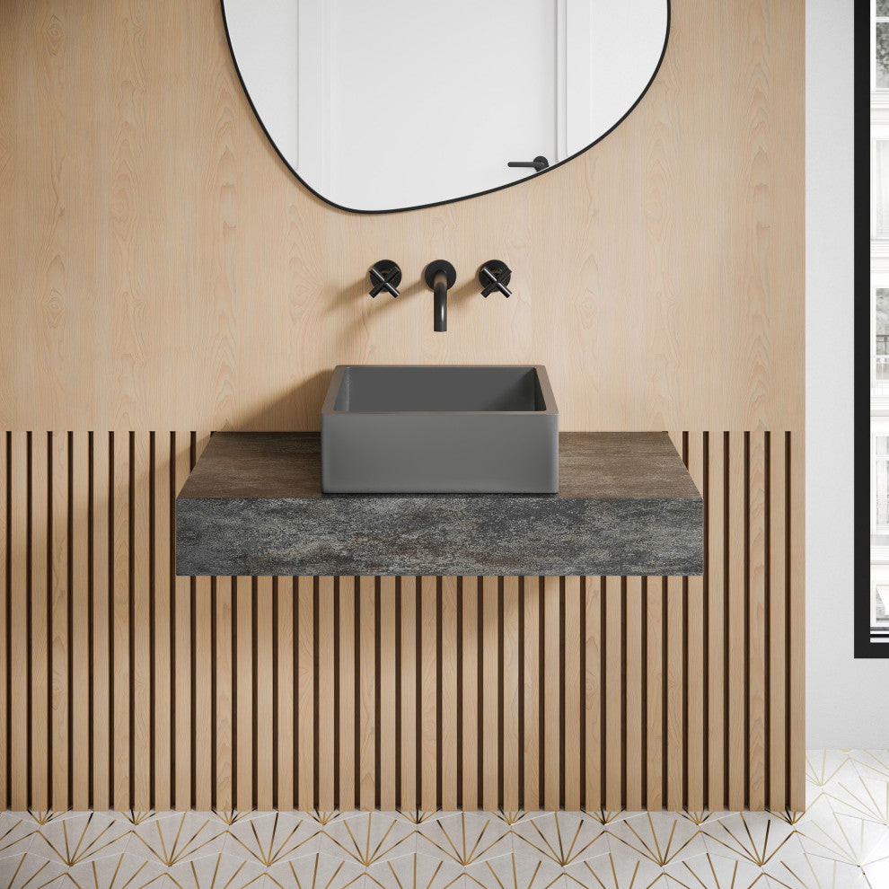 Lisse 15" Square Concrete Vessel Bathroom Sink, Dark Gray