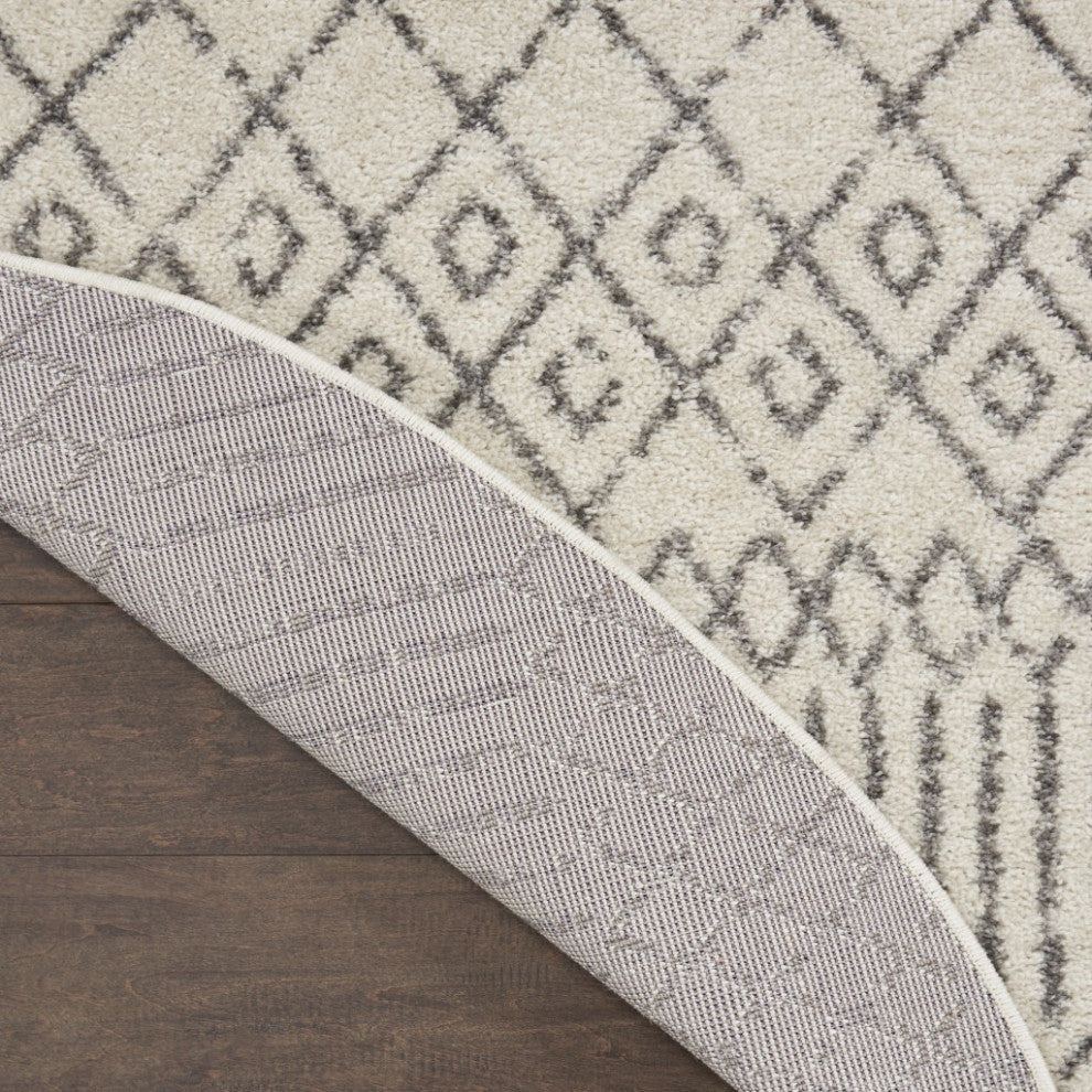 8" Round Ivory and Gray Geometric Area Rug