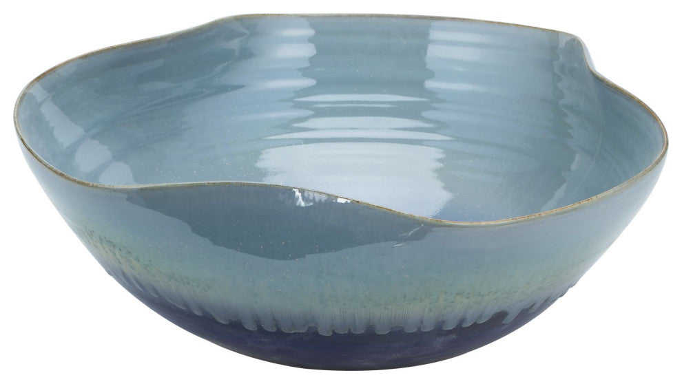 Swirl Bowl Blue Green Reaction Glazed Large