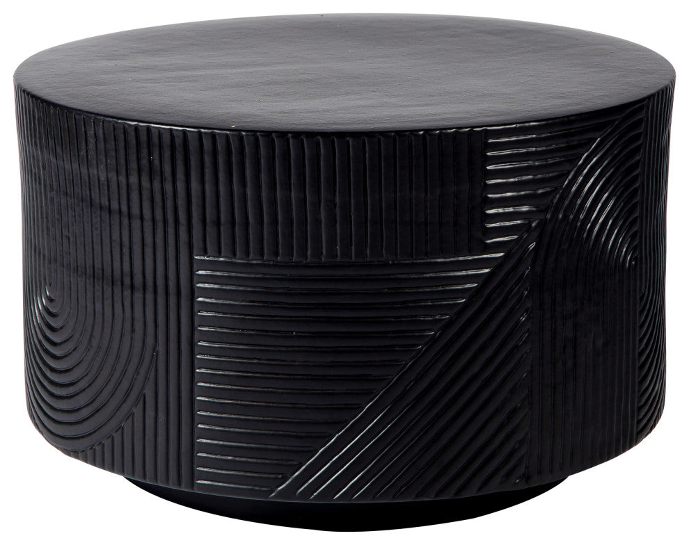 Serenity Textured Ceramic Round Accent Table, Coal Semigloss