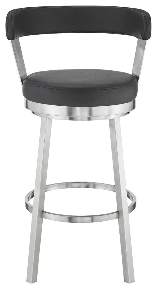Benzara BM283293 Bar Height Swivel Stool, Steel Legs, Vegan Faux Leather, Black
