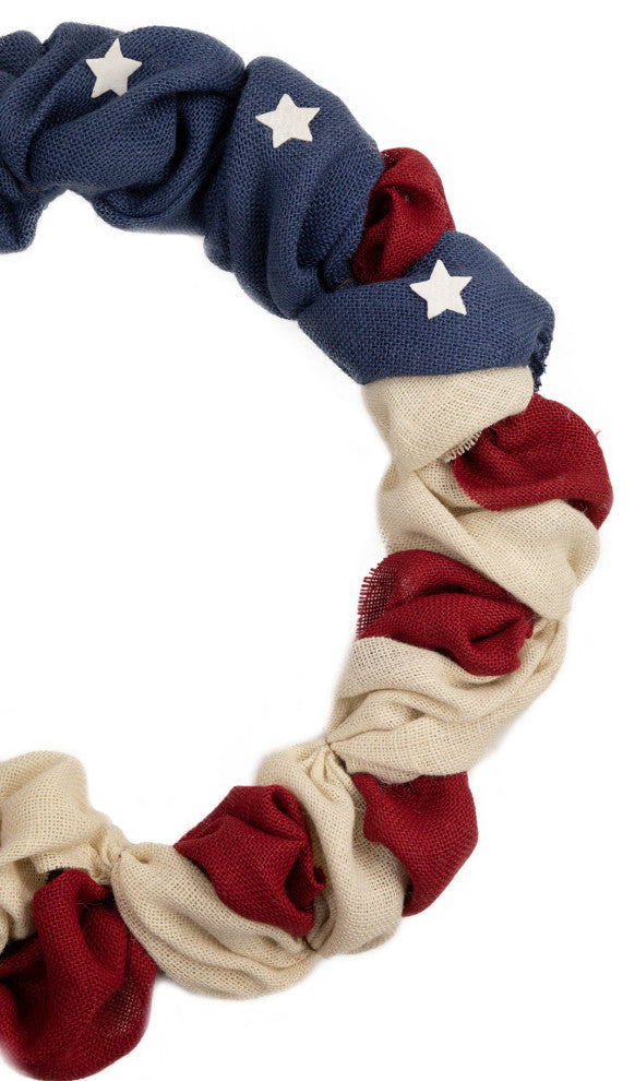 Americana Stars and Stripes Burlap Patriotic Wreath, 20-Inch, Unlit