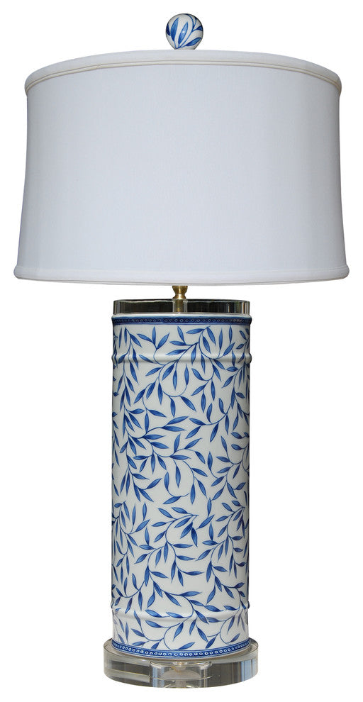 Blue and White Bamboo Leave Vase Table Lamp