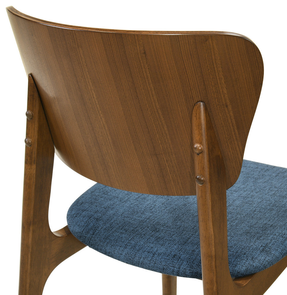Kalia 7-Piece Wood Dining Set, Walnut Finish With Blue Fabric