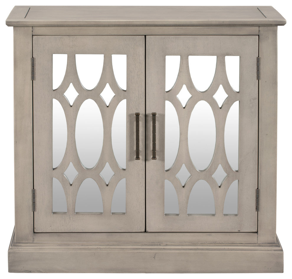 Wood Double Decorative Mirror Door Accent Cabinet, Grey, 30" X 14"