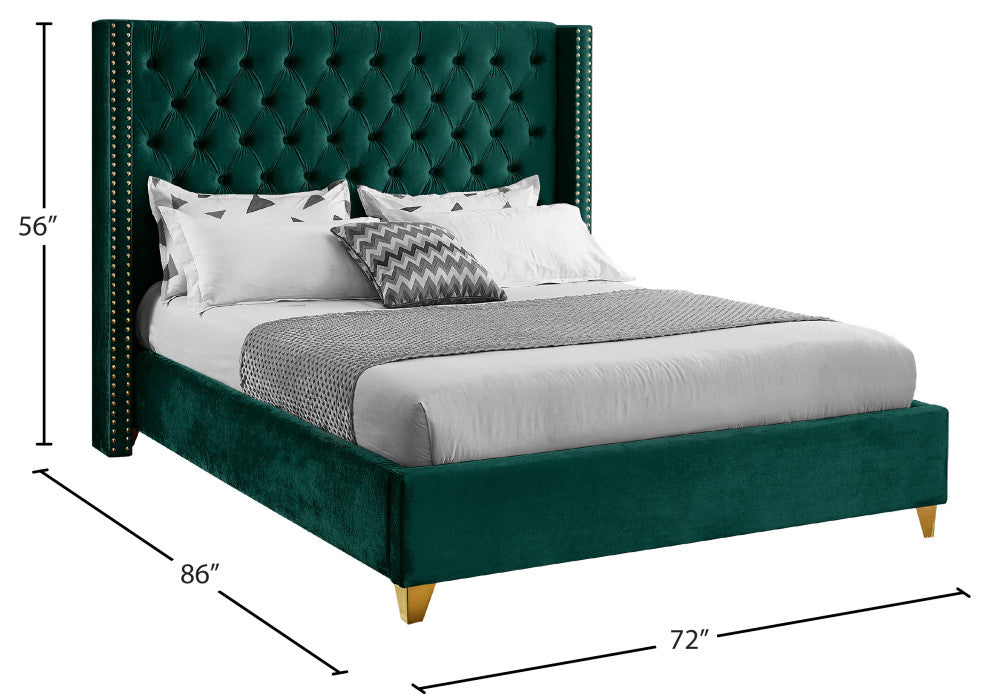 Barolo Velvet Upholstered Bed, Green, Queen