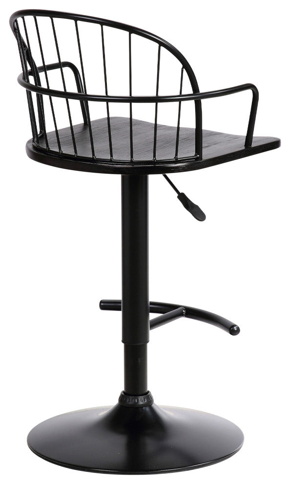 Edward Adjustable Black Wood and Metal Barstool