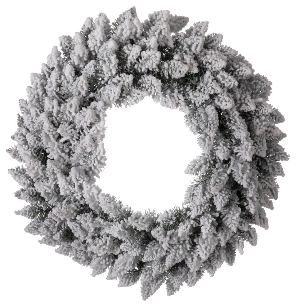 24"D Pre-Lit Snow Flocked Christmas Wreath With Warm White LED Light