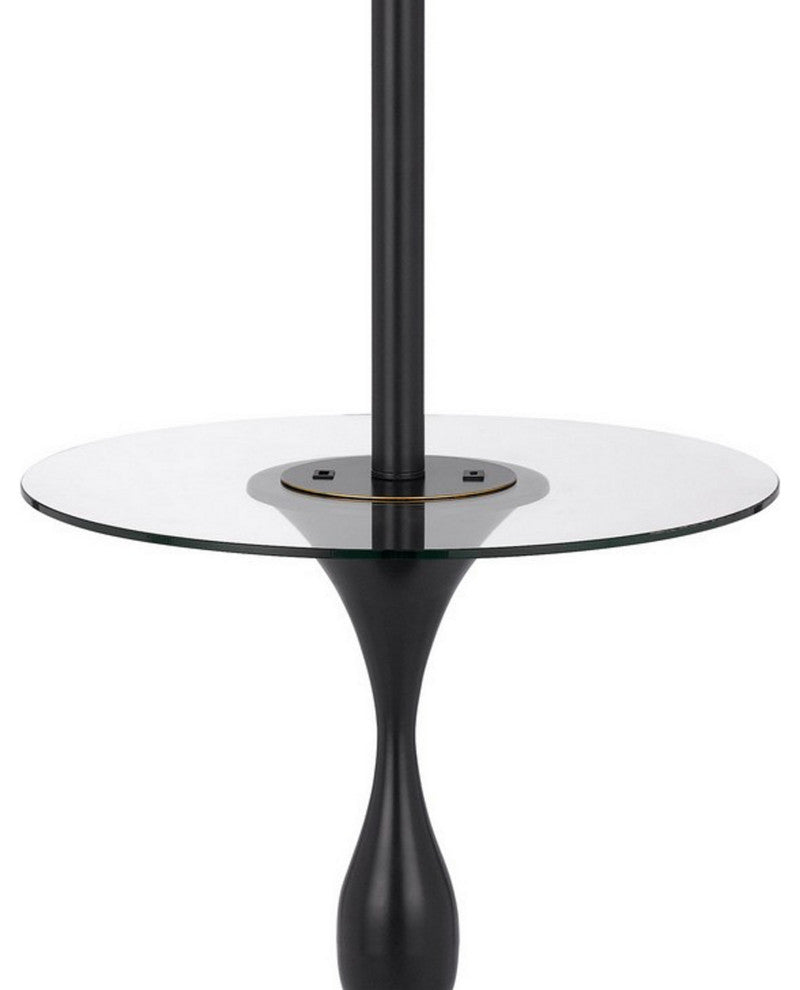 Benzara BM282146 Ava 61" Floor Lamp, Glass Tray Table, 1 USB Port, Dark Bronze