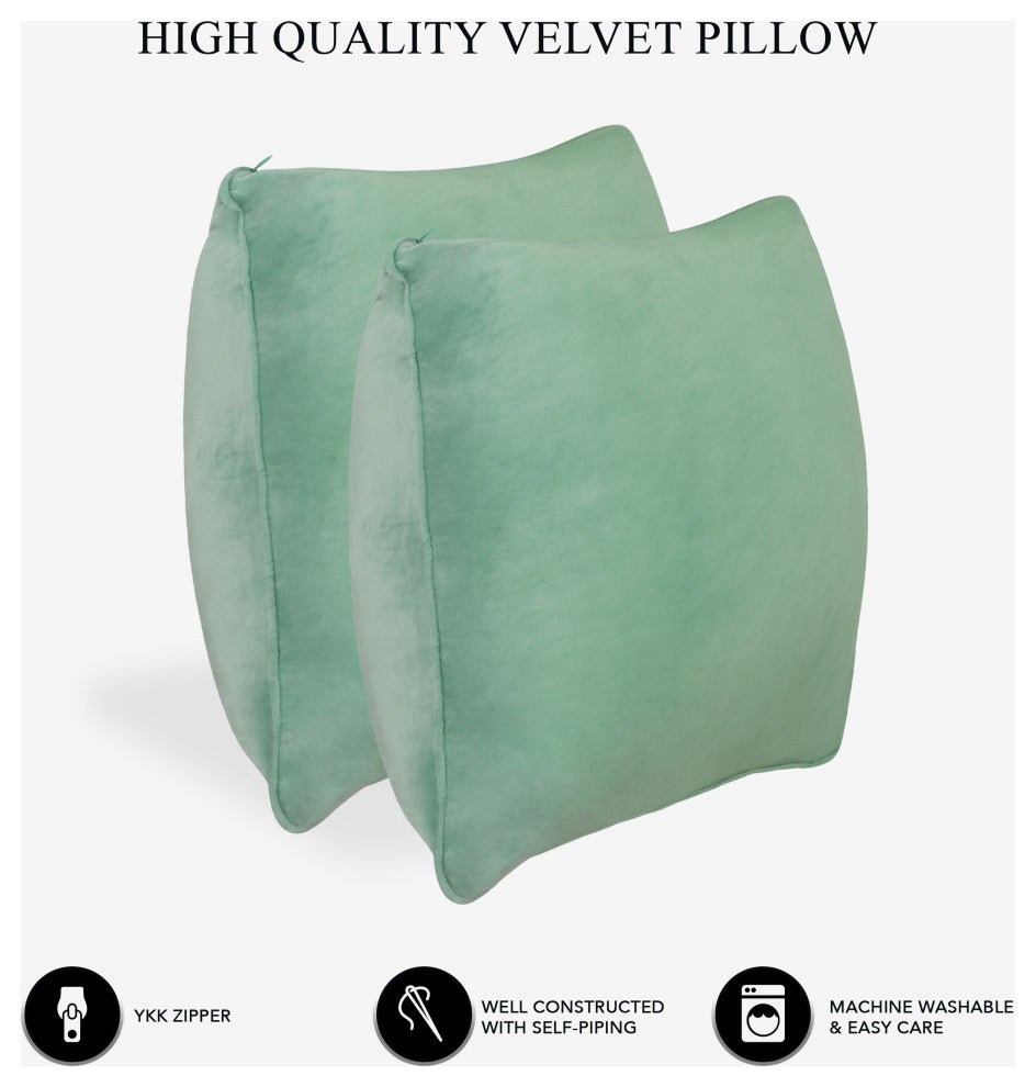 A1HC Soft Velvet Pillow Covers, YKK Zipper, Set of 2, Como Green, 24"x24"