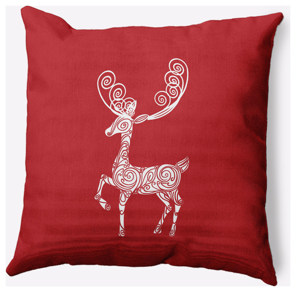 Fancy Holiday Reindeer Decorative Throw Pillow, Muted Red, 16"x16"
