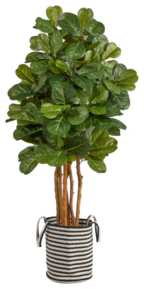 5' Fiddle Leaf Fig Faux Tree, Handmade Black & White, Jute & Cotton Planter