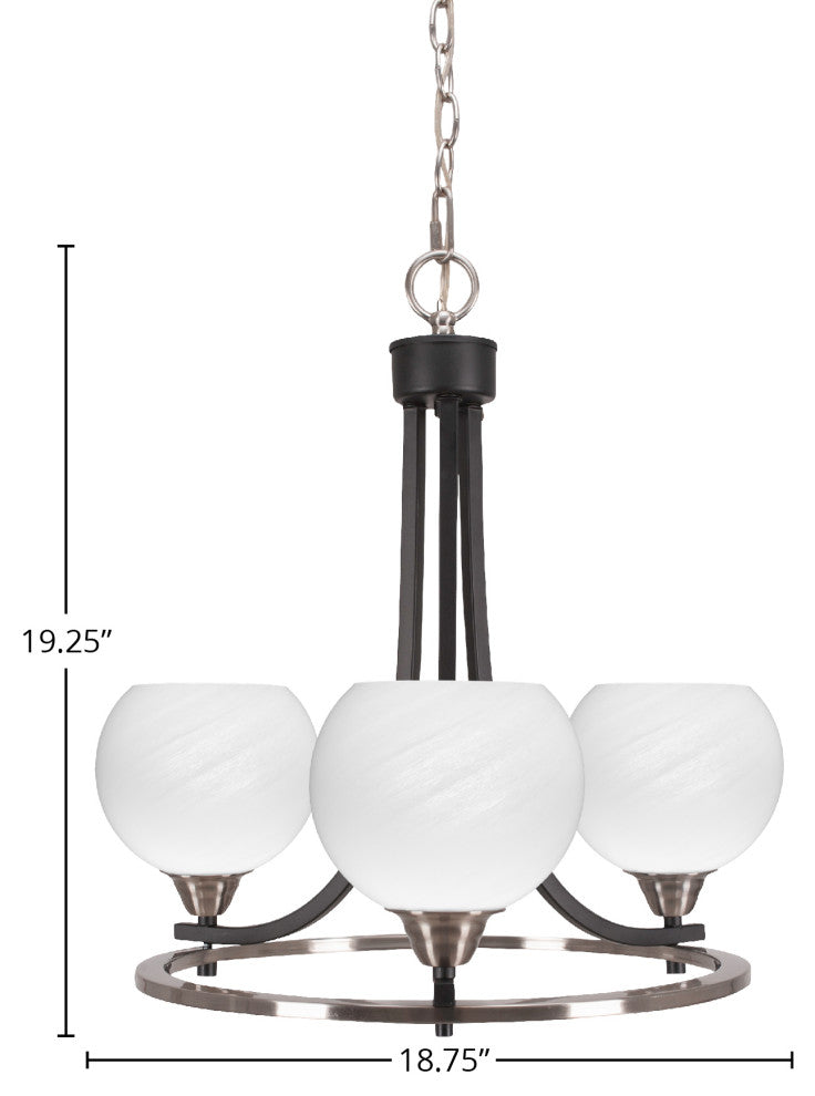 Paramount 3-Light Chandelier, Matte Black & Brushed Nickel, 5.75" White Marble