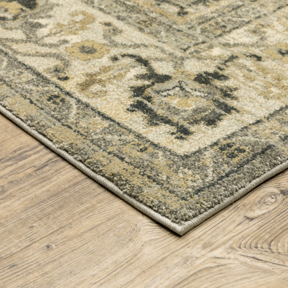5' X 8' Beige And Gray Traditional Medallion Indoor Area Rug