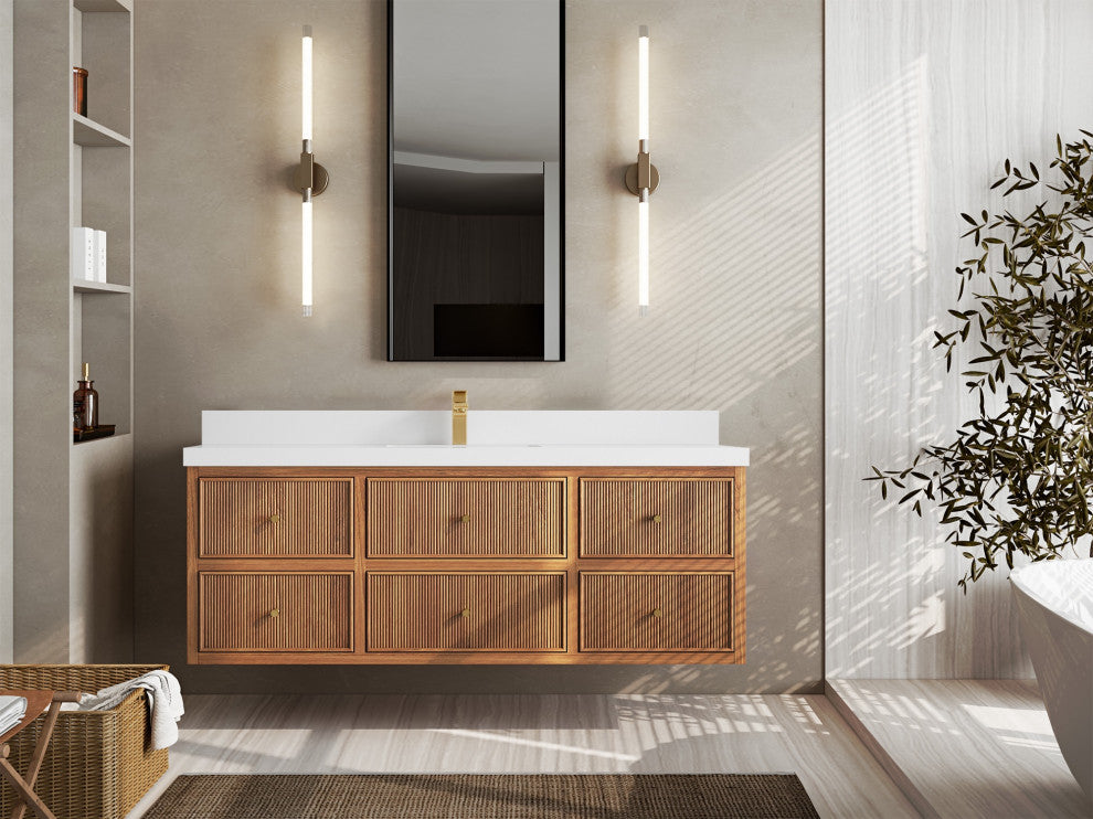 Sonoma Floating 60 Single Vanity in Dark Natural with 2" White Quartz