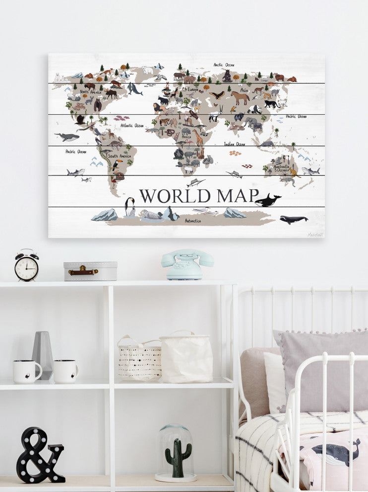 "Find the Animals" Painting Print on White Wood, 36x24