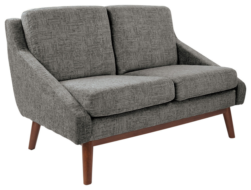 Mid-Century Loveseat, Charcoal Fabric With Coffee Finish Legs