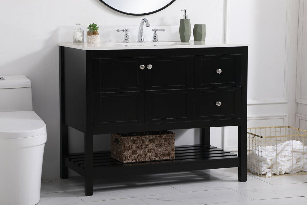 Tobias 42" Single Bathroom Vanity, Black With Backsplash