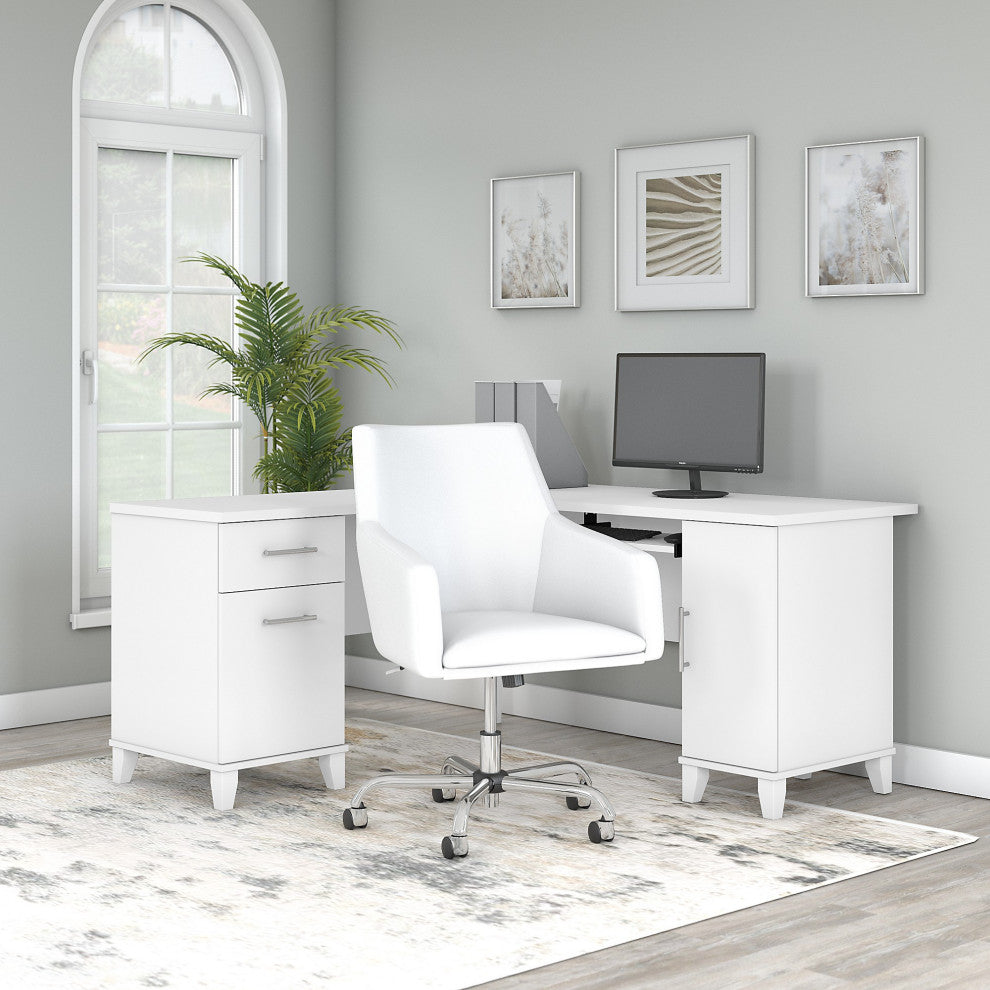 Somerset 60W L Shaped Desk and Chair Set, White