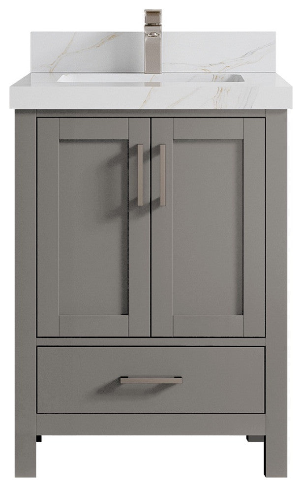 Malibu 24" Single Sink Bath Vanity in Elephant Skin Gray 2" Calacatta Sienna