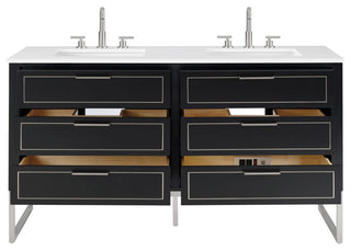 Markham Bathroom Vanity, Midnight Black/Brushed Nickel, 60", White Quartz Top