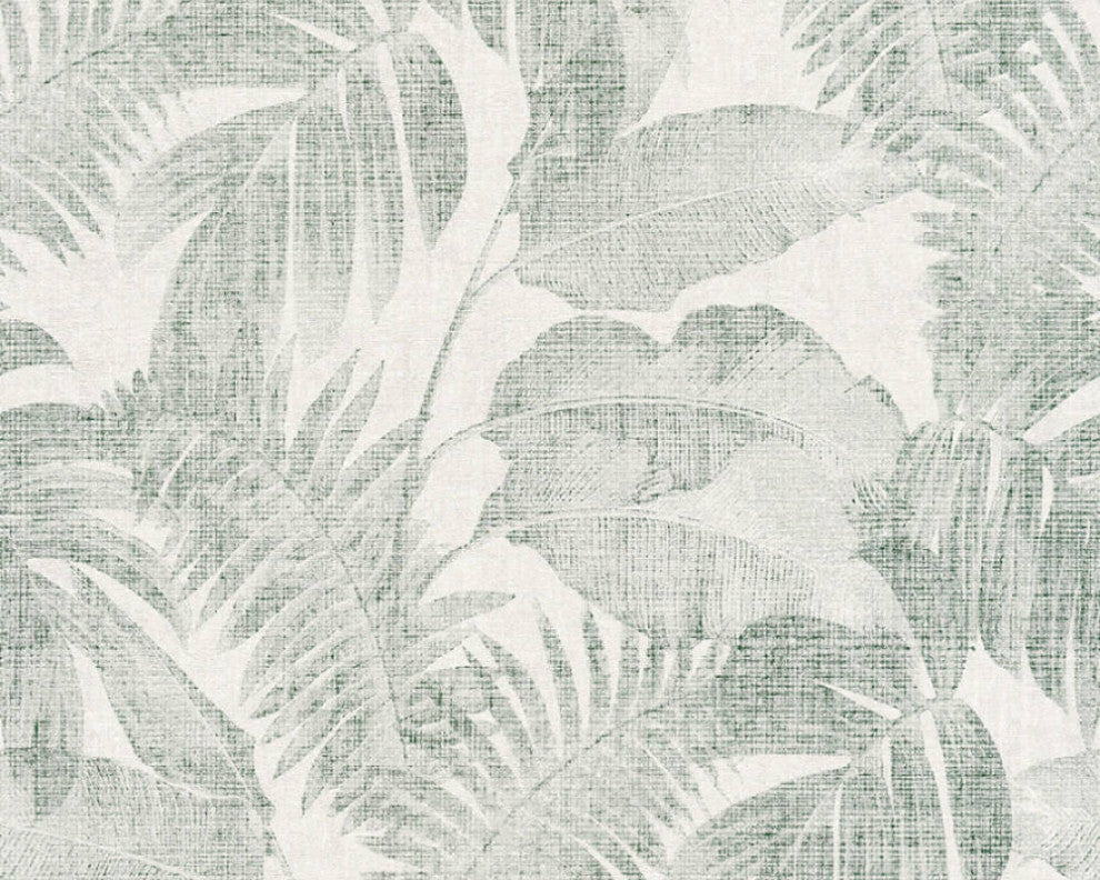 Sample, Botanical Jungle Textured Wallpaper Featuring Tropical Leaves, 373964