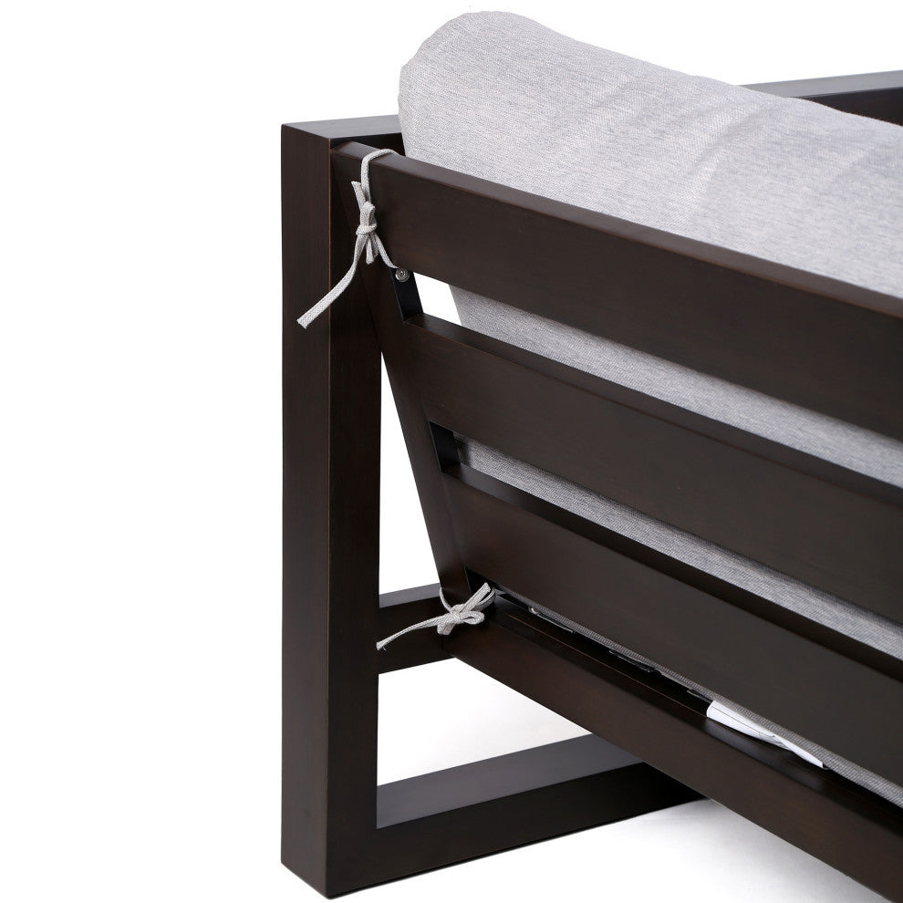 Paradise Outdoor Dark Eucalyptus Wood Lounge Chair With Gray Cushions