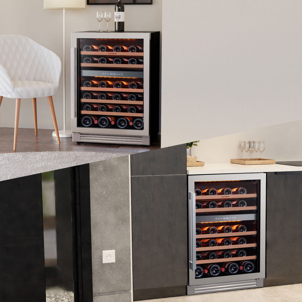 Ca"™Lefort 24" Wine Fridge: 46 Bottle Dual Zone Cooler, 40-65Â°F, Glass Door