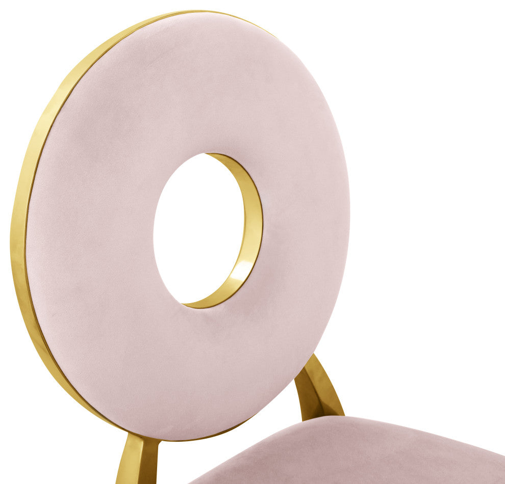 Carousel Upholstered Dining Chair, Set of 2, Pink Velvet, Gold Finish