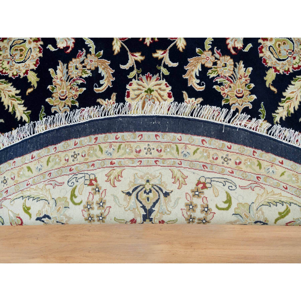 Blue 250 KPSI Extra Soft Wool Hand Knotted Nain Design Round Rug 9'10"x9'10"