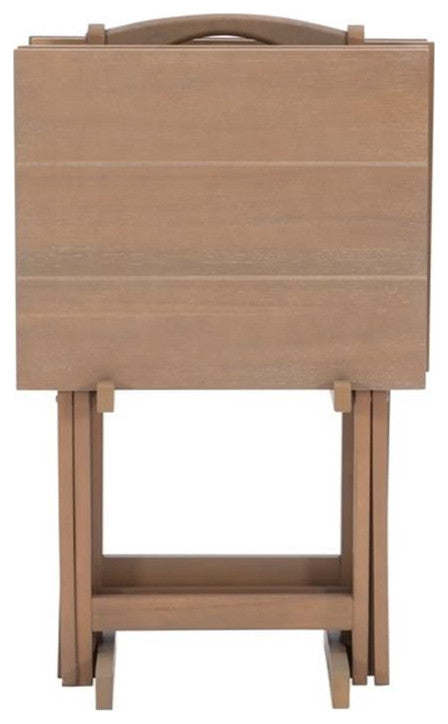 Linon Acacia Wood Five Piece Tray Table Set with Planked Distressed Top in Gray