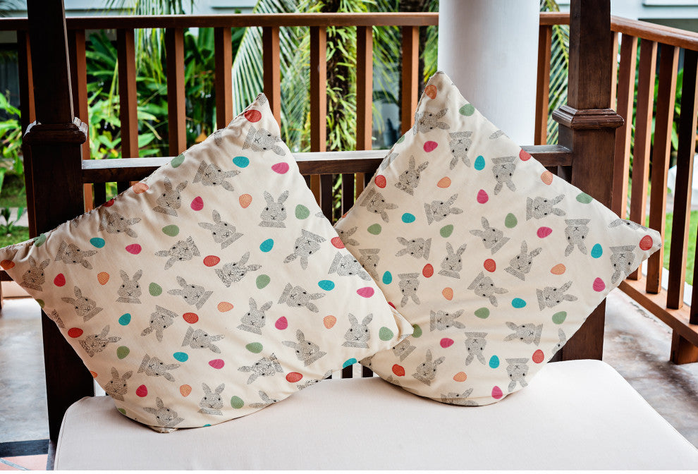 Bunnies and Eggs Easter Indoor/Outdoor Throw Pillow, Whisper White, 18x18"