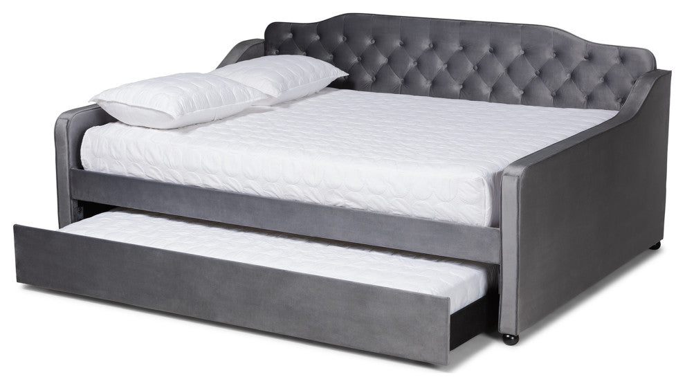 Hadgeon Gray Velvet Full Daybed With Trundle