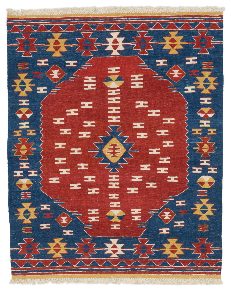 New Handwoven Turkish Kilim Rug 4' 6" x 5' 7", 54 in. x 67 in.