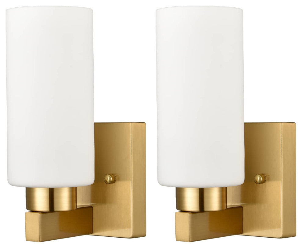 Bathroom Modern Brass Wall Light Milky White Cylinder Glass Set of 2
