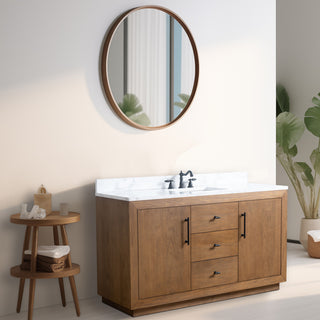 Vanity Art Bathroom Vanity With Sink, Tan, 60" Single, Arabescato White Engineered Marble Top
