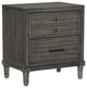Ceila 27 Inch Classic 2 Drawer Nightstand, Round Tapered Legs, Gray Finish