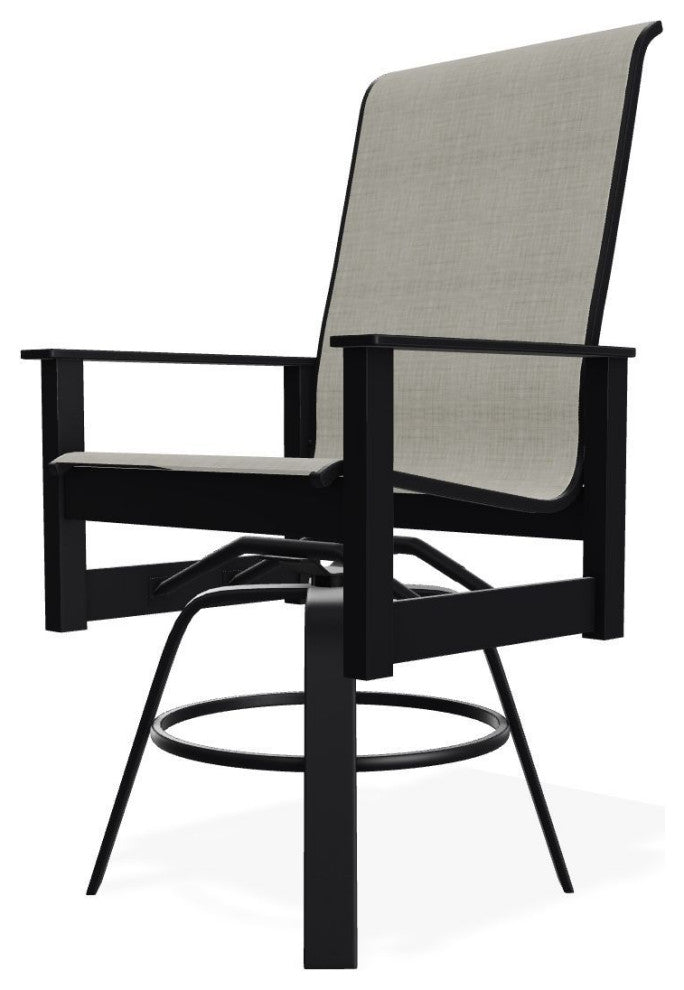 Leeward Sling Balcony Height Outdoor Swivel Armchair, Ella/Black