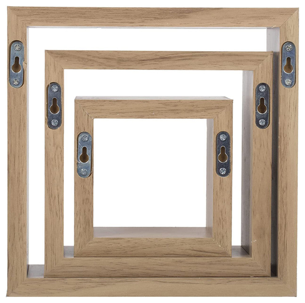 Set of Three Square Cubbi Floating Wall Shelves, 5", 7", 9", Brown