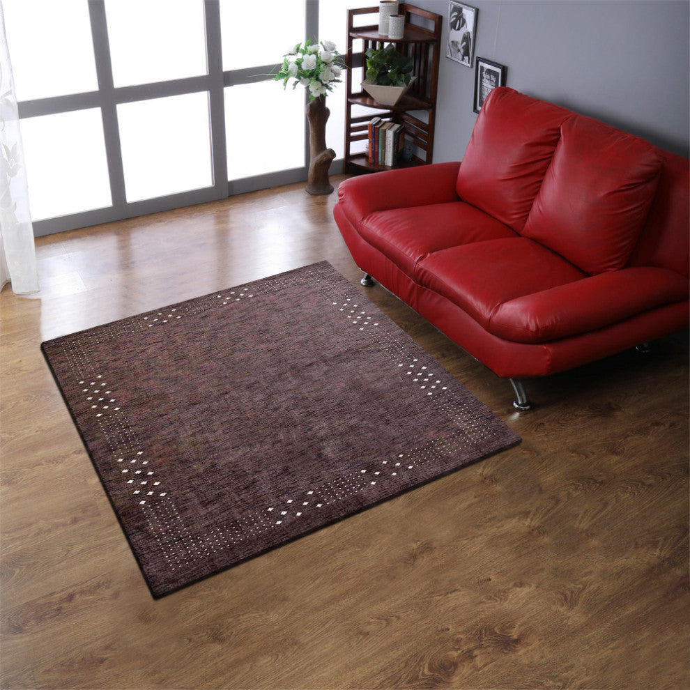 HAND KNOTTED LOOM WOOL ECO-FRIENDLY AREA RUGS - Square, Brown, Contemporary