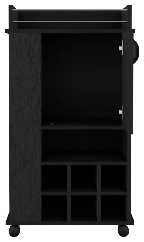 DEPOT E-SHOP Fraser Bar Cart with 6 Built-in Wine Rack and Casters, Black