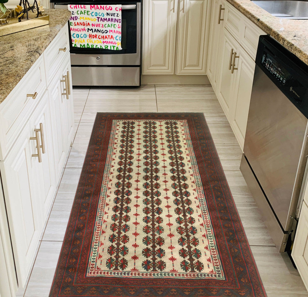 Vintage Distressed Wells Beige/Red Rug, 3'10x7'0